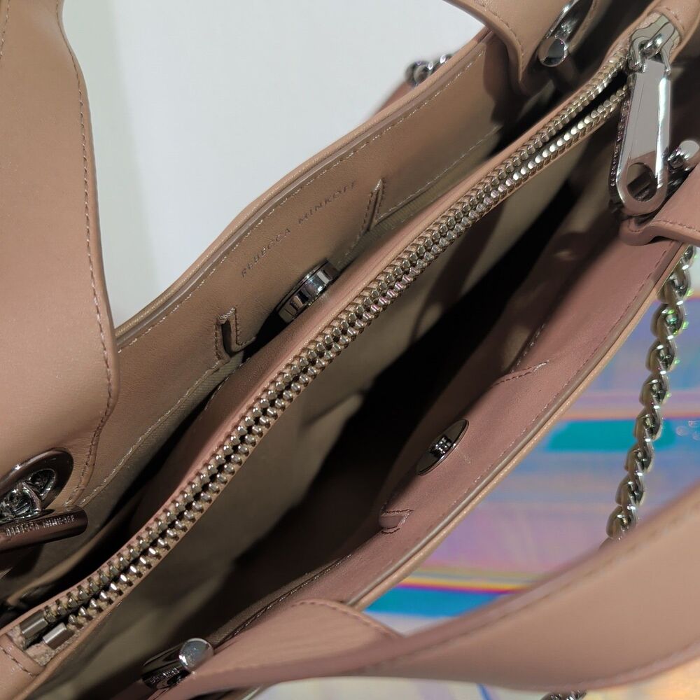 Rebecca Minkoff Brown Quilted Satchel Top Handle Bag Silver Hardware Chain Strap - Picture 6 of 14